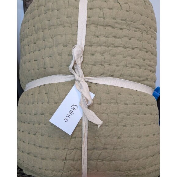 Quince European Linen Cotton Stitch Quilt 3PC Set Olive King/Cal King -NEW- - Picture 1 of 8